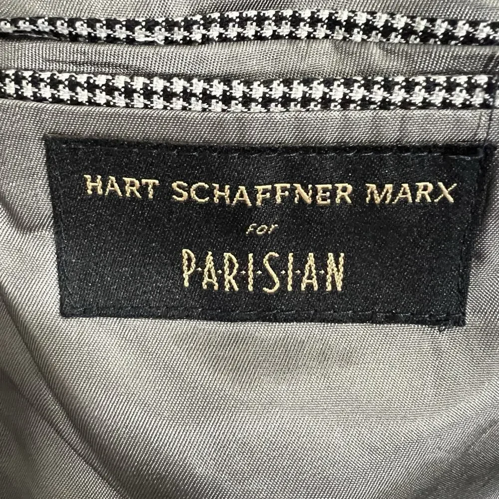 Vintage Hart Schaffner‎ Marx Houndstooth Sport Jacket Blazer Mens 42R USA Black